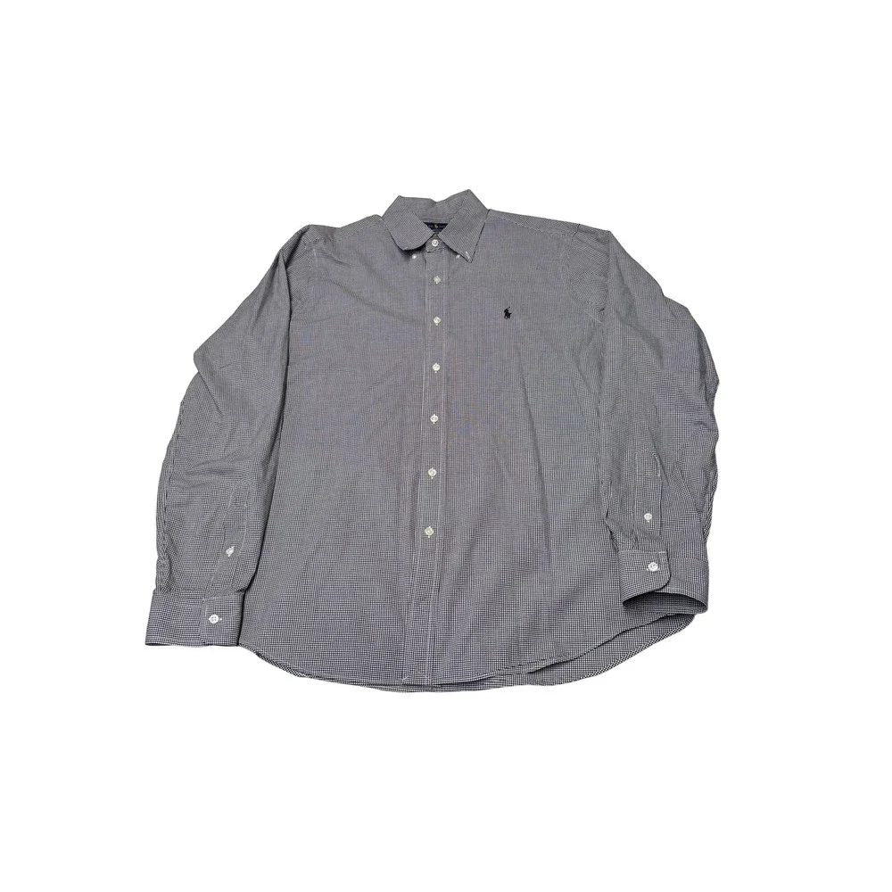 Ralph Lauren‎ Mens Gingham Shirt Navy White Long Sleeve Cotton Stretch Large